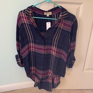 Plaid shirt - navy blue with pink/purple